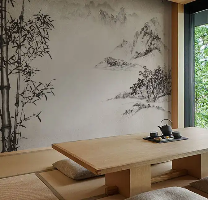 Ink-Wash-Bamboo-&-Mountains - View 1