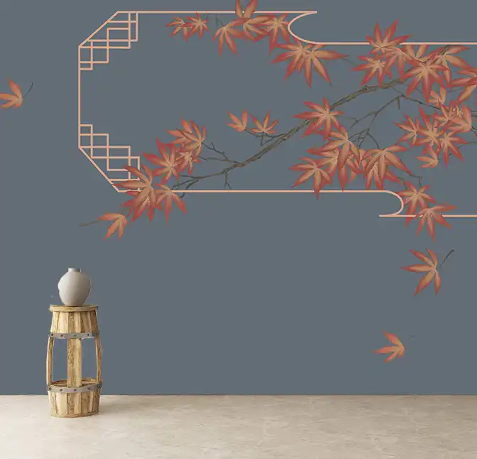 Maple-Leaves-Outside-the-Window,-Customized-Mural-Wallpaper - View 1